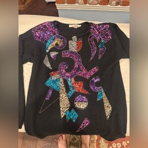 Colorful Vintage Silk blend Geometric Holiday Sequin Sweater